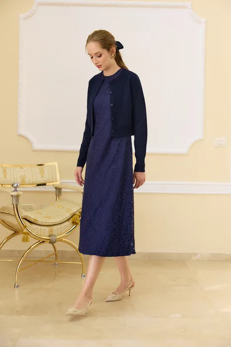 שמלת סרפן תחרה כחול עמוק