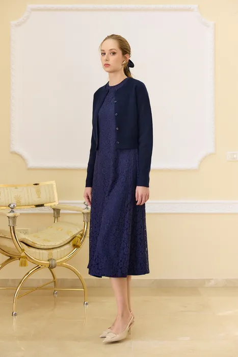 שמלת סרפן תחרה כחול עמוק