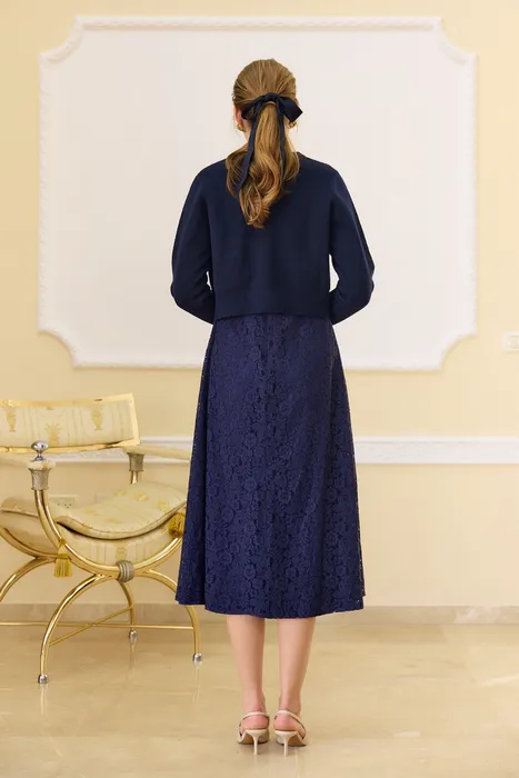 שמלת סרפן תחרה כחול עמוק