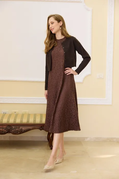 שמלת סרפן תחרה חום אדמה