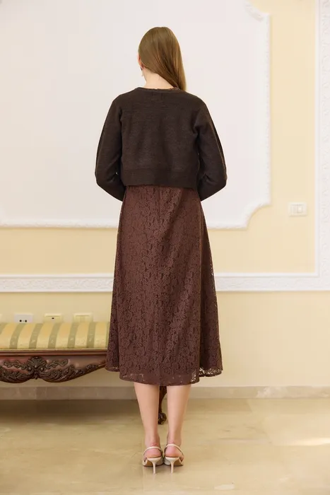 שמלת סרפן תחרה חום אדמה