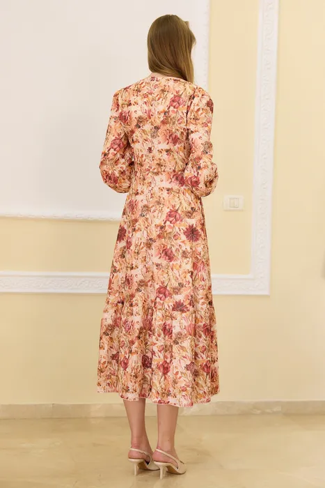 שמלת מעטפת פרחוני חום-כתום