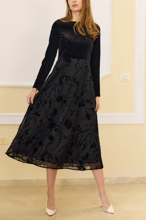 שמלת שיפון עם קטיפה שחור