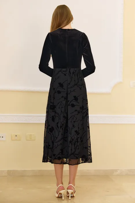 שמלת שיפון עם קטיפה שחור