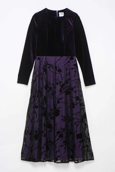 שמלת שיפון עם קטיפה סגול