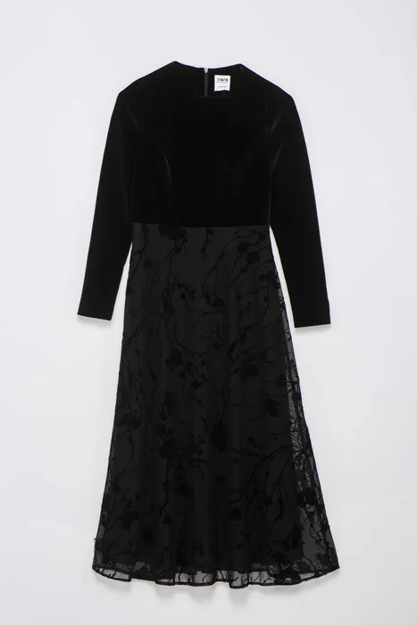 שמלת שיפון עם קטיפה שחור