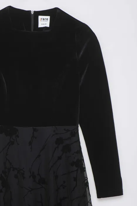 שמלת שיפון עם קטיפה שחור