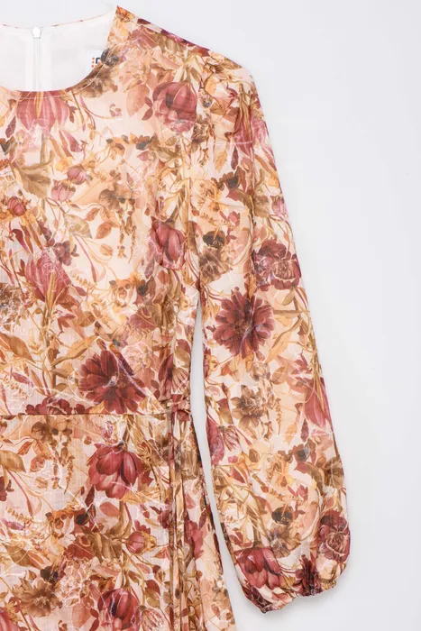 שמלת מעטפת פרחוני חום-כתום