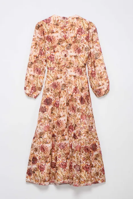 שמלת מעטפת פרחוני חום-כתום