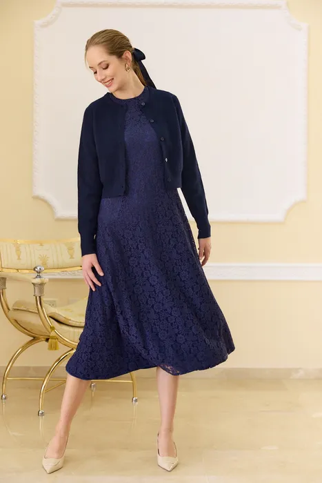 שמלת סרפן תחרה כחול עמוק