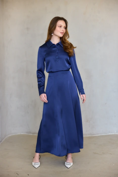 סט סאטן חלק כחול רויאל