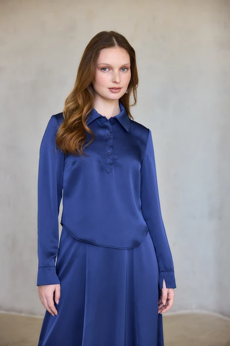 סט סאטן חלק כחול רויאל