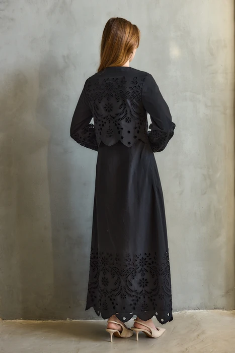 שמלת כותנה תחרה שחורה