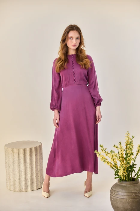 שמלת דמוי זמש כפתורים סגול סחלב