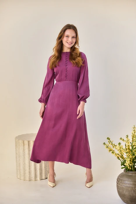 שמלת דמוי זמש כפתורים סגול סחלב