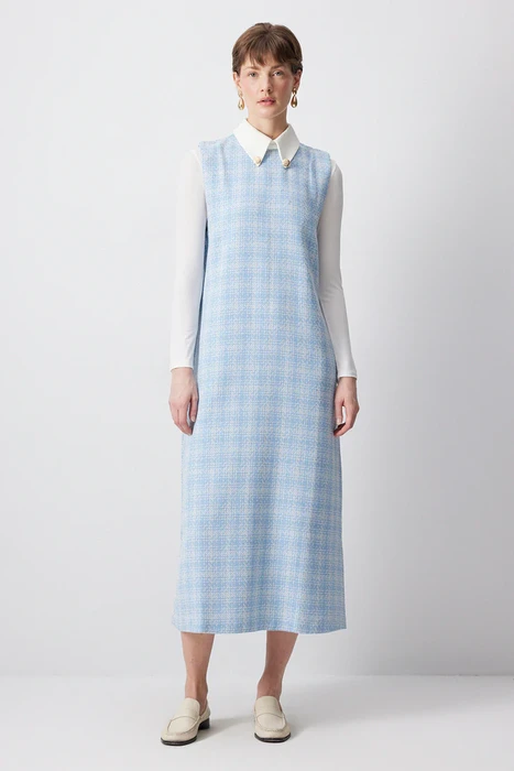 סרפן טוויד תכלת עם צווארון