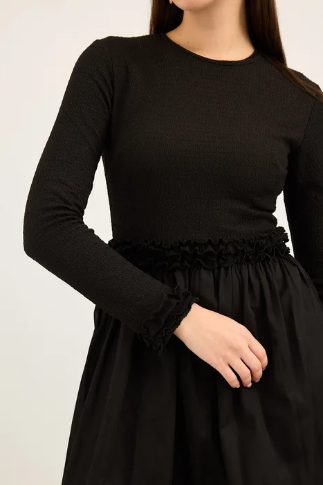 שמלת ריב משולבת כותנה שחור