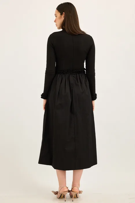 שמלת ריב משולבת כותנה שחור