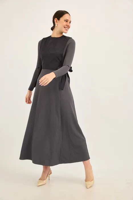 סט סריג עם עליונית כותנה קשירה אפור כחול