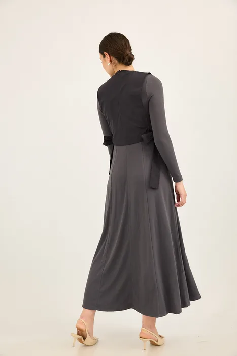 סט סריג עם עליונית כותנה קשירה אפור כחול