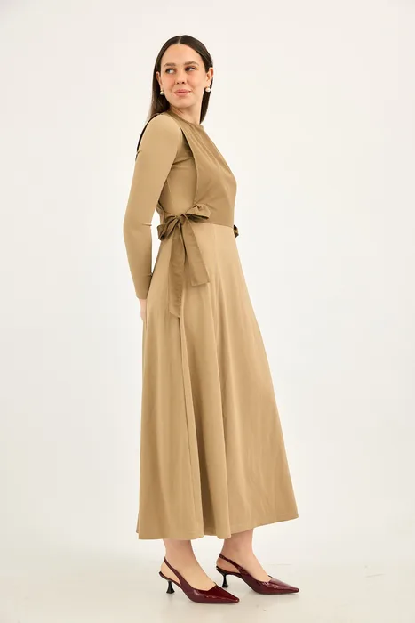 סט סריג עם עליונית כותנה קשירה חום מוקה