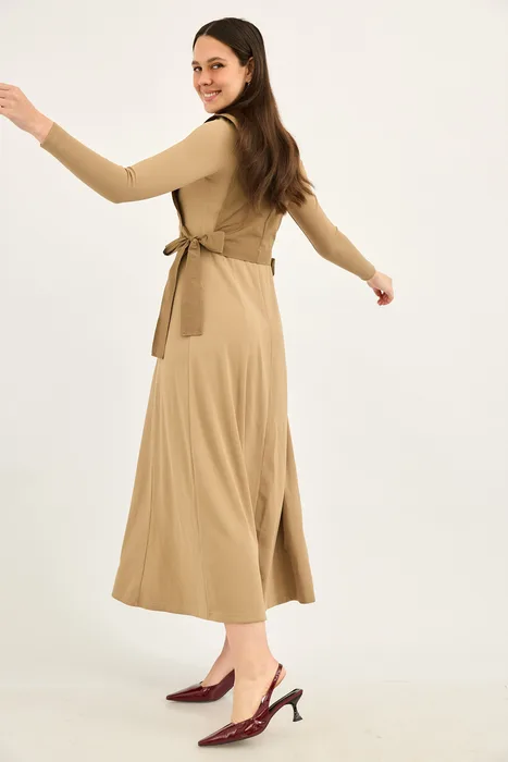 סט סריג עם עליונית כותנה קשירה חום מוקה