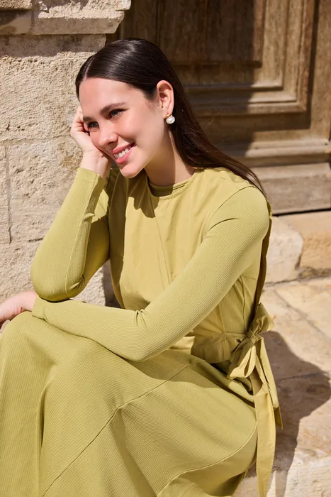 סט סריג עם עליונית כותנה קשירה ירוק דקל