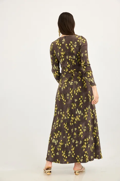 שמלה כיווצים פליסה אפור עם כתמים ירוק