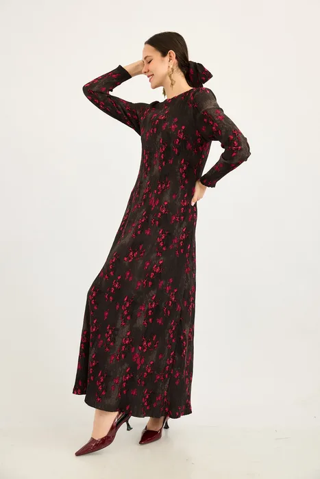 שמלה כיווצים פליסה אפור עם כתמים ורוד פוקסיה