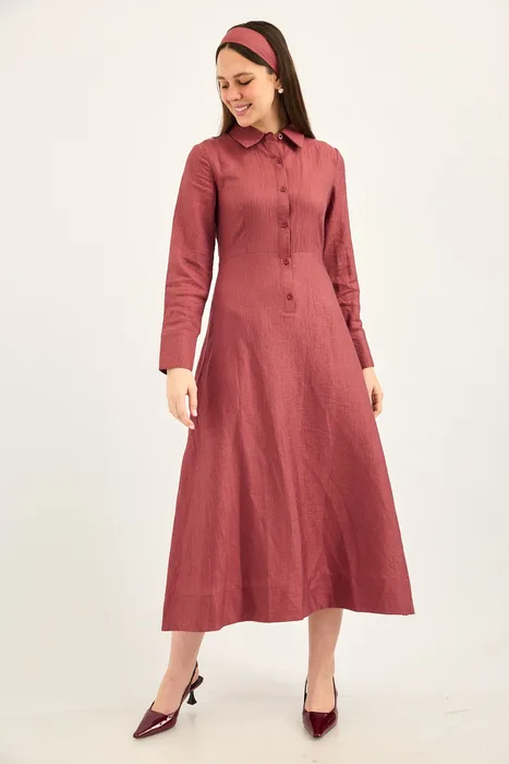 שמלת צווארון מידי בורדו עשיר