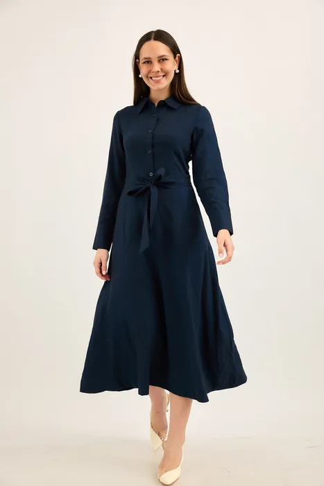 שמלת צווארון מידי כחול עמוק רודונייט