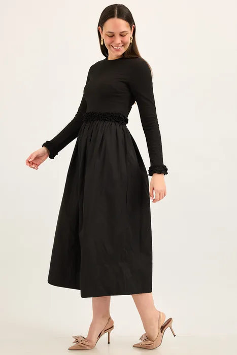 שמלת ריב משולבת כותנה שחור