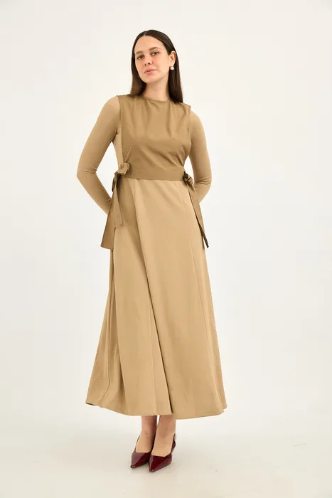 סט סריג עם עליונית כותנה קשירה חום מוקה